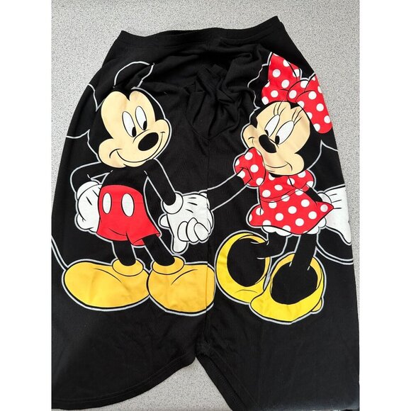 Disney Short Sleeve Shirt Juniors Medium Black Mickey Minnie Holding Hands Graph - Picture 3 of 5